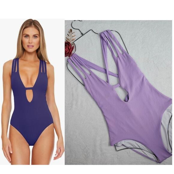 BECCA Other - BECCA by Rebecca Virtue Fine Line Rib Skylar Plunge One-Piece Size Medium Purple
